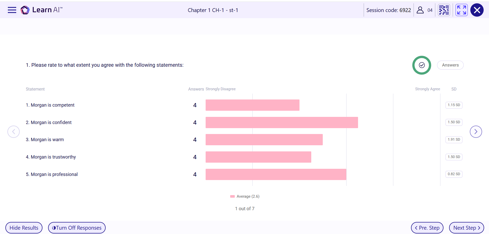 Question results screen