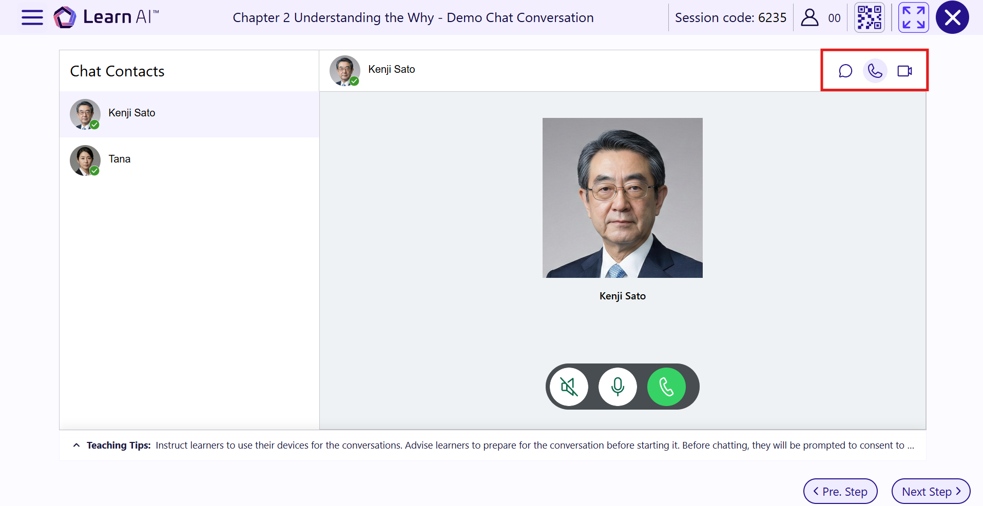 Demo Chat Modality buttons