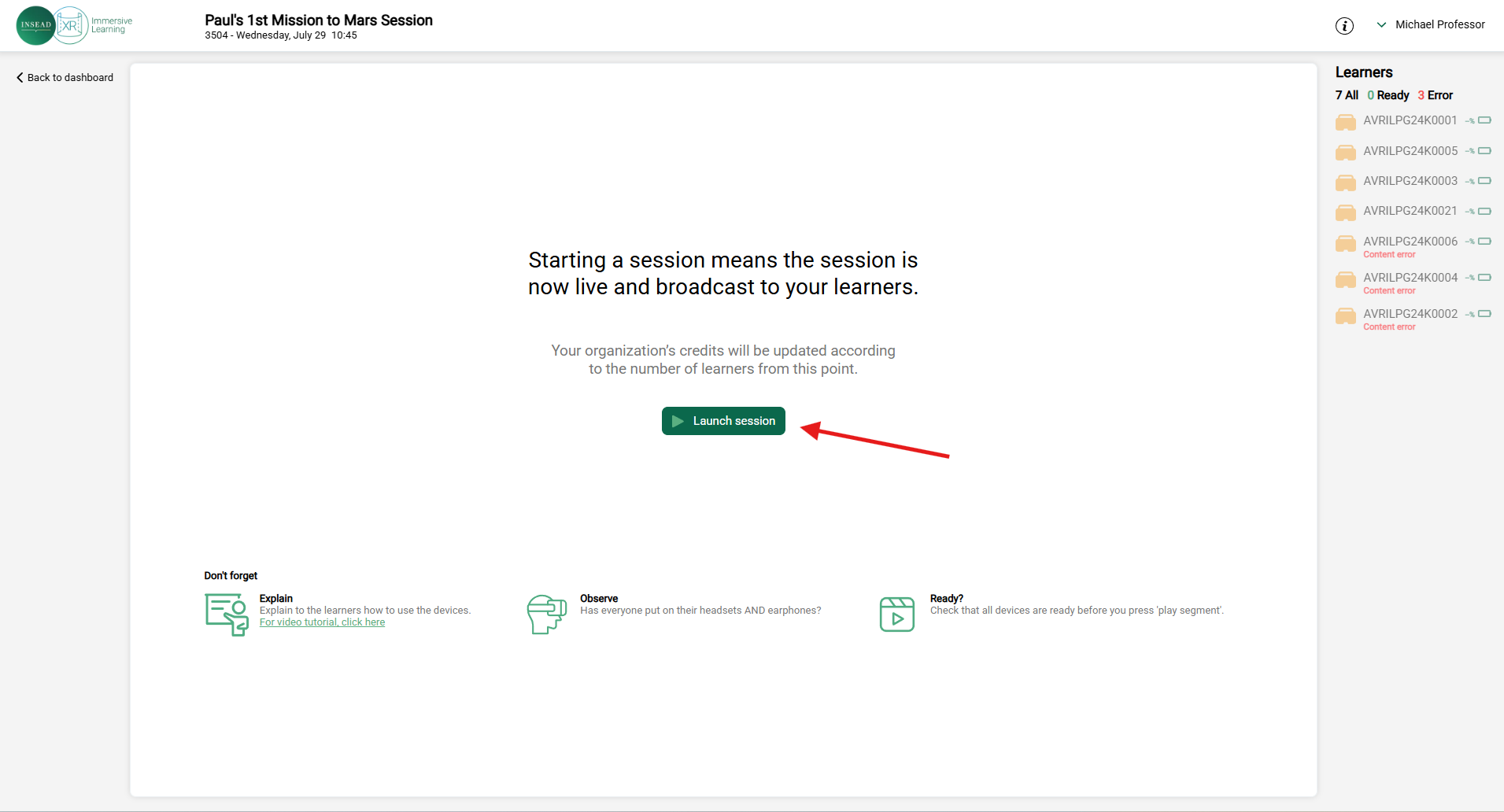 Launch Session Button